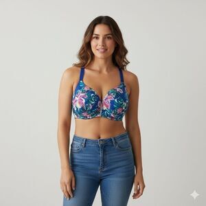 Cacique Boost Plunge Racerback Push-Up Bra blue floral print Size 38DDD